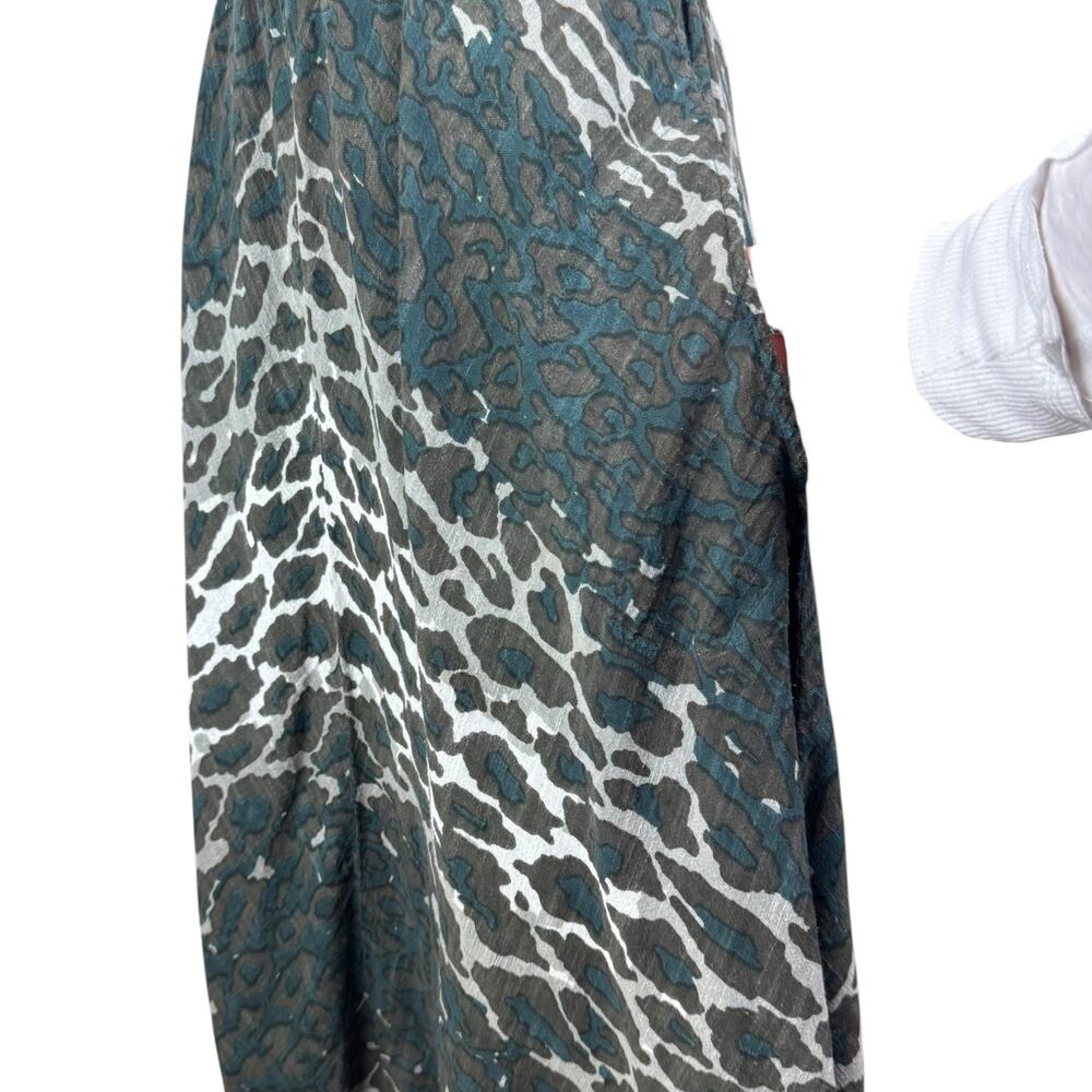 Soft Surroundings TALL Gray Teal Leopard Smocked Cotton Handkerchief Midi Dress - Picture 8 of 12